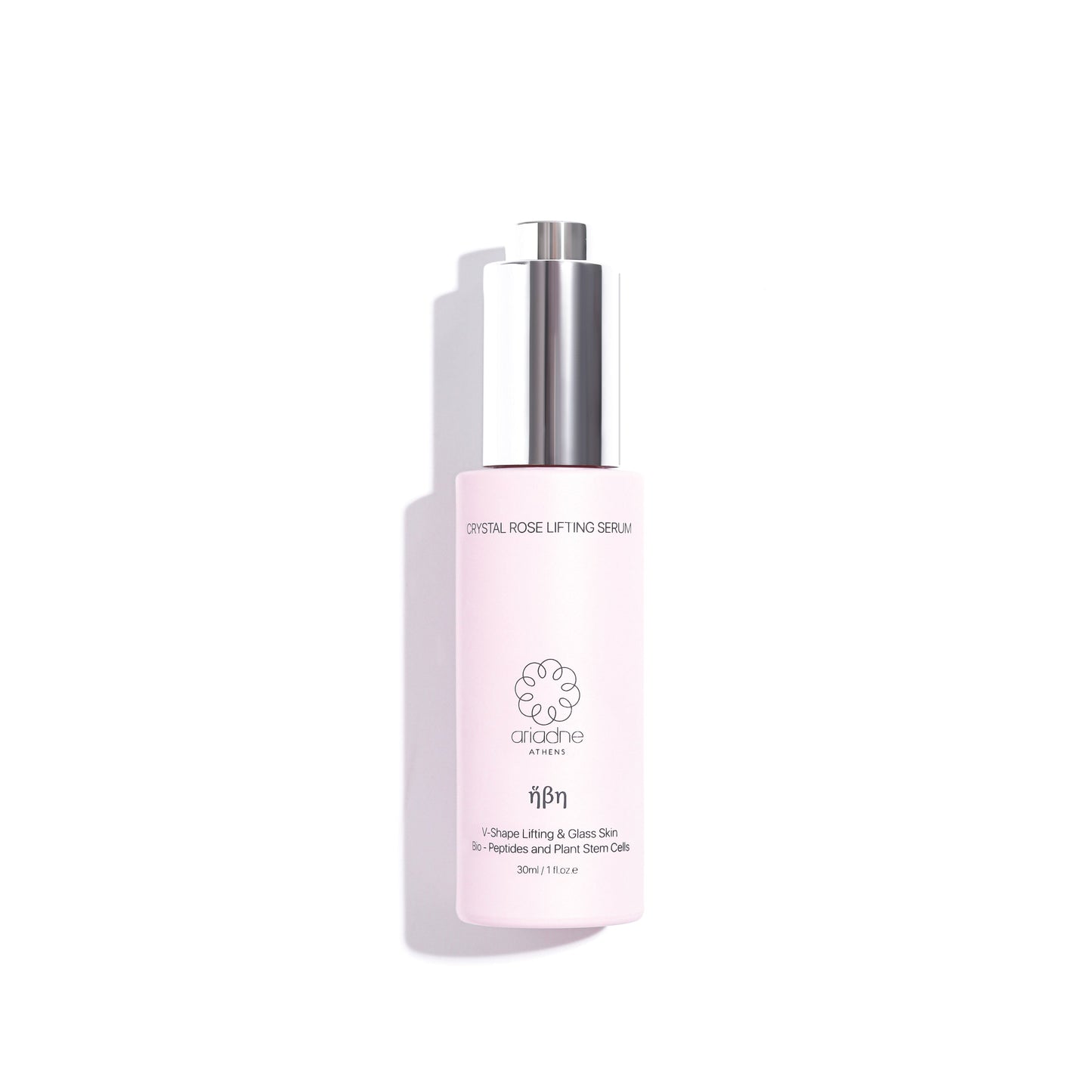 A bottle of the Crystal Rose Lifting Serum front side.