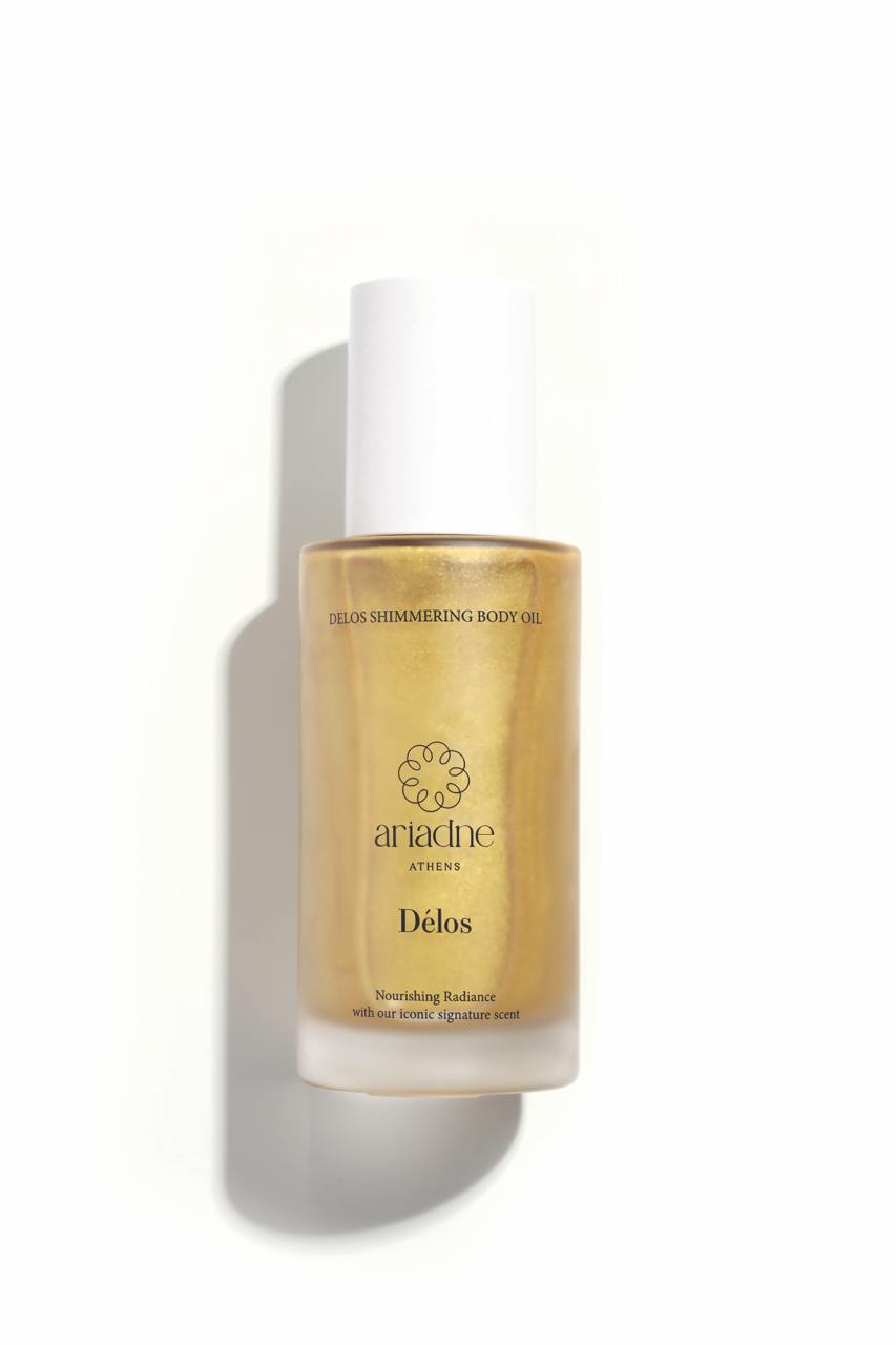 Délos Shimmering Pearls Body Oil front.