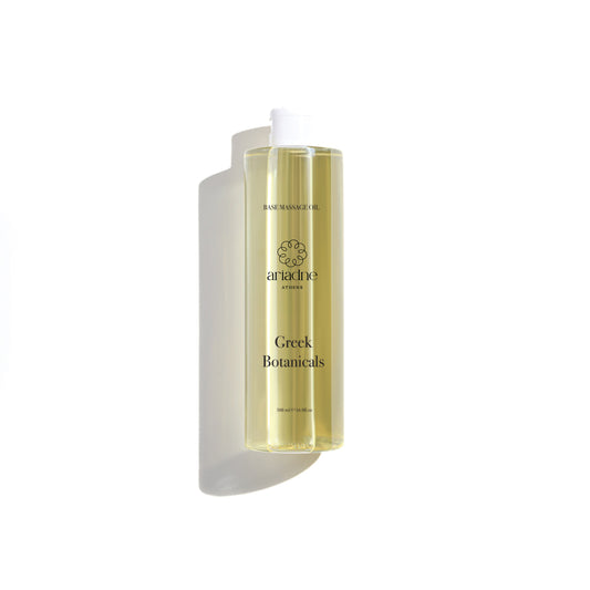 Greek Botanicals Massage Base Oil bottle front side.