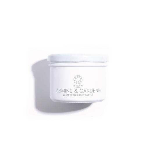 A jar of the Jasmine and Gardenia White Petals Body Butter
